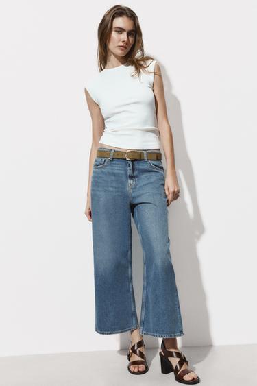 JEANS Z.08 WIDE LEG CROPPED TIRO ALTO CINTURÓN - Azul medio de Zara