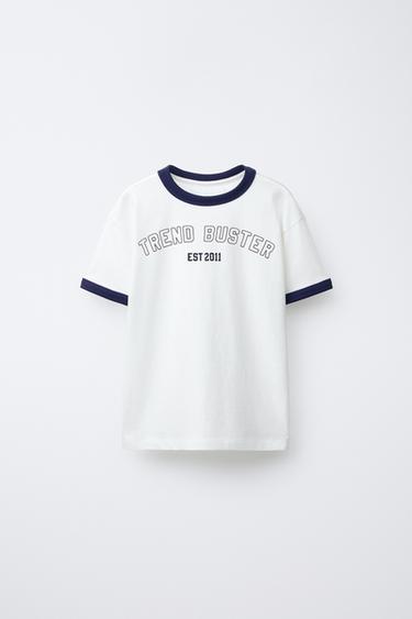 Zaras T-SHIRT MED KONTRASTERANDE KANTBAND - Vit