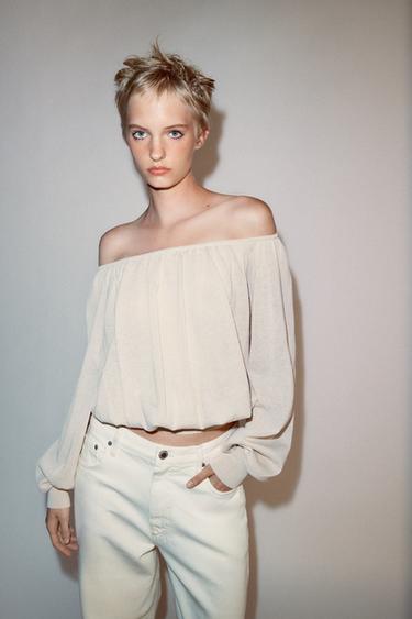 Zara BOAT NECK KNIT BLOUSE - Sand