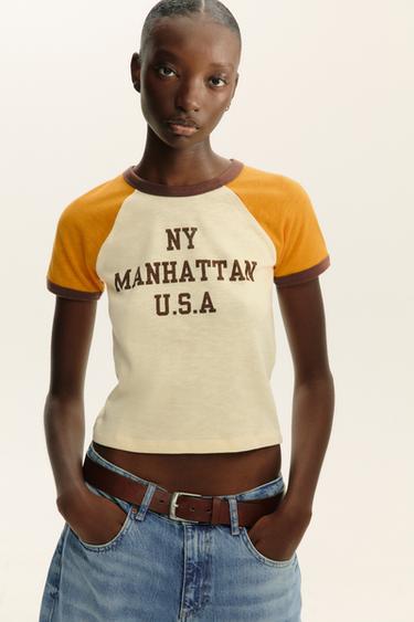 CAMISETA TEXTO RIB - blanco-naranja de Zara