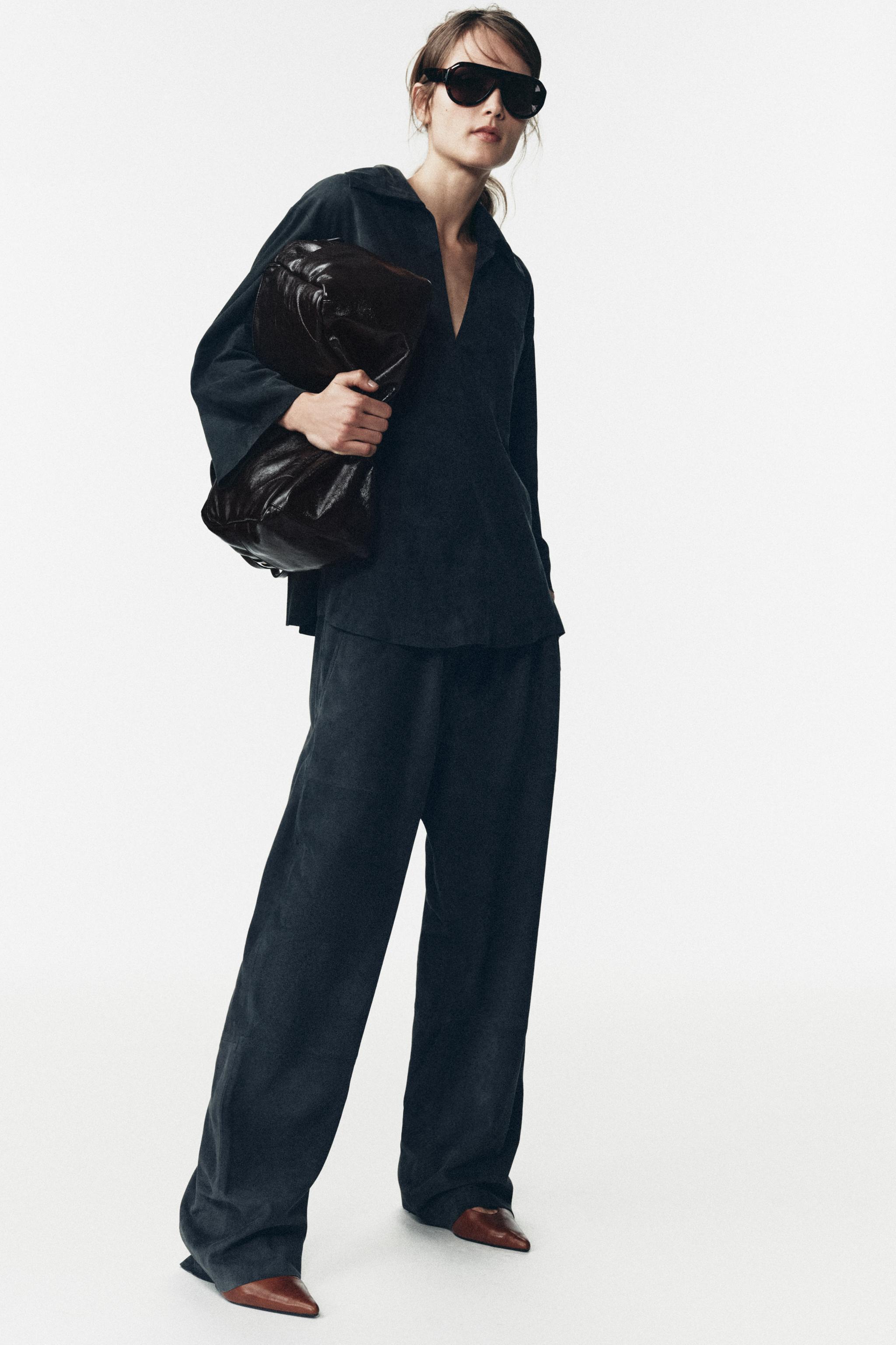 LIMITED EDITION SUEDE LEATHER POCKET SHIRT — Anthracite grey