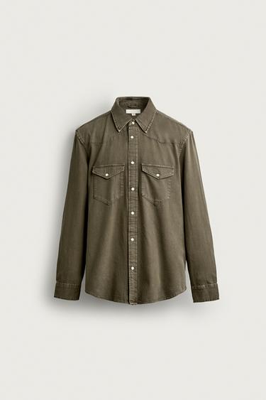 Zaras WESTERNDENIMSKJORTA REGULAR FIT - Khaki