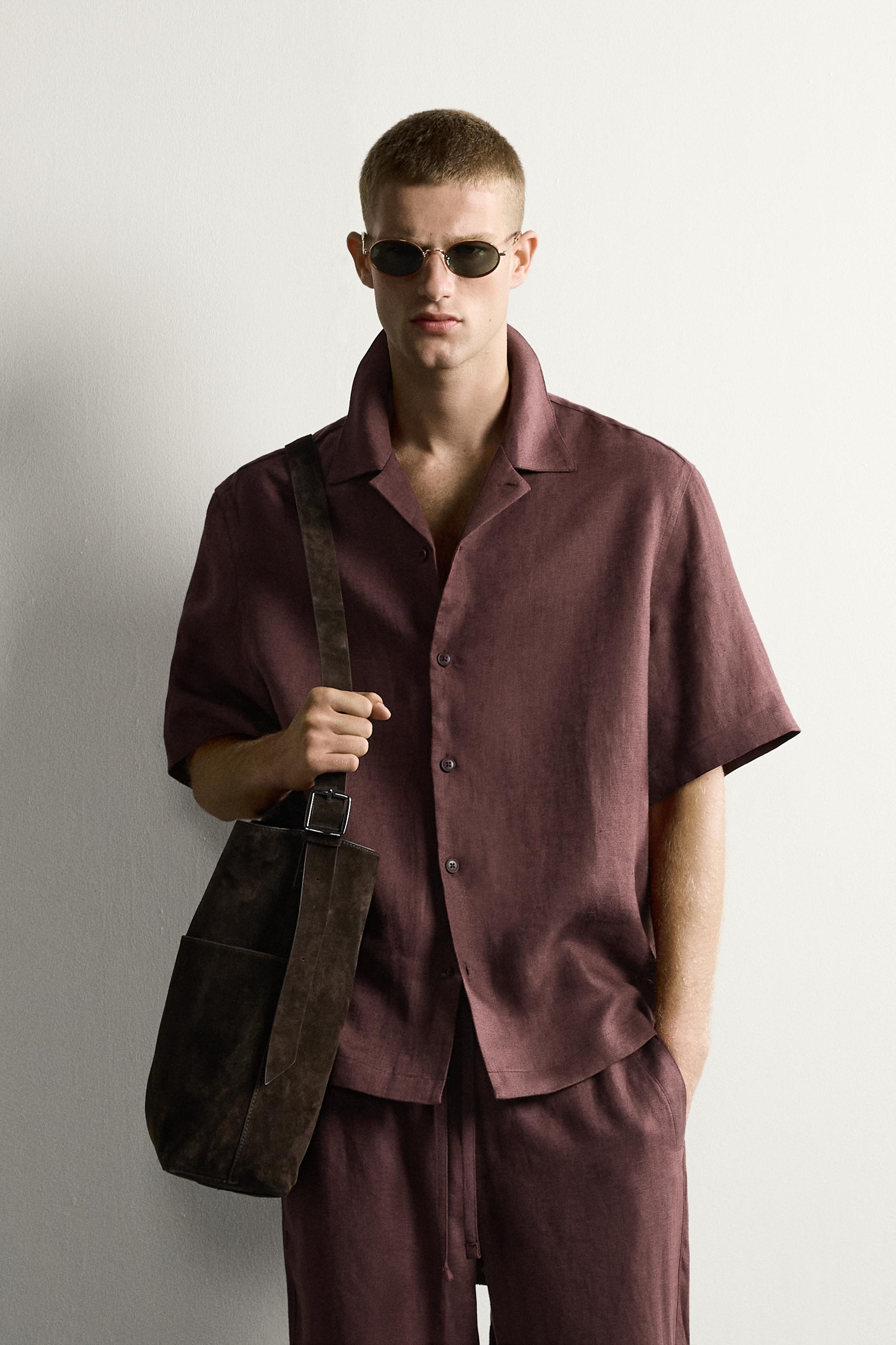 100% LINEN RELAXED FIT SHIRT — Burgundy