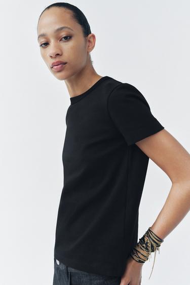 T-SHIRT INTERLOCK MANGA CURTA - Preto da Zara