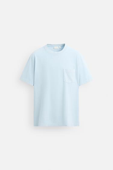 Zara WASHED RELAXED FIT T-SHIRT - Light sky blue
