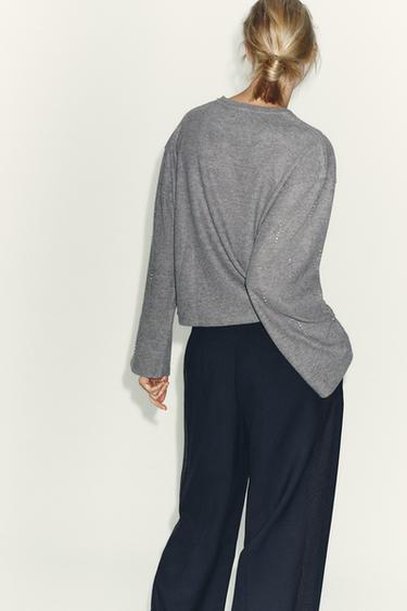 SWEAT CANNELÉ À BRILLANTS - Gris chiné de Zara - Image 4