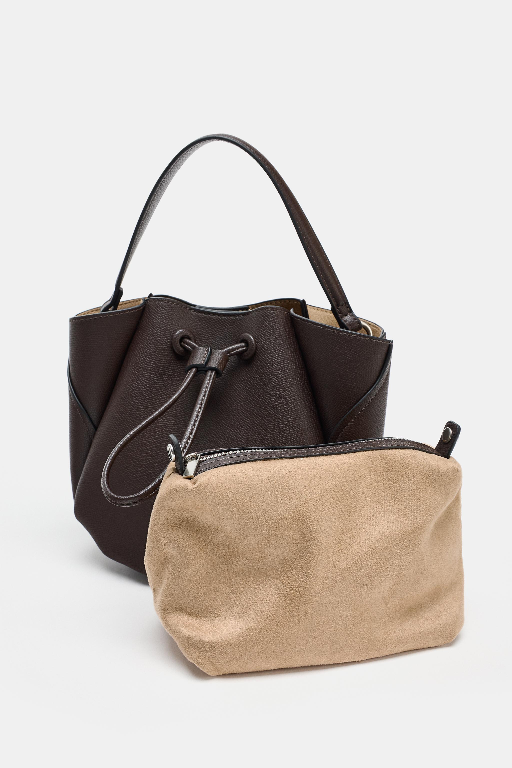 完売品ZARA スプリットスエード仕上げミニバケットバッグ ブラウン
