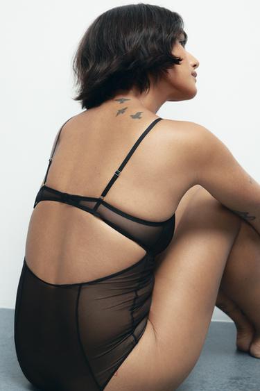 BODY PLISSÉ SEMI-TRANSPARENT - Noir de Zara - Image 3