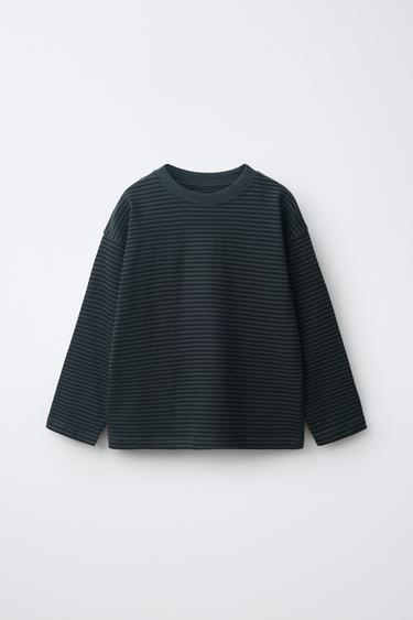 STRIPED PRINT T-SHIRT — charcoal gray 1
