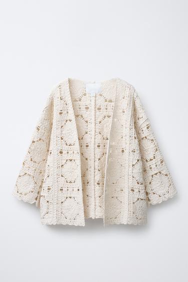 Zara MACRAMÉ FLORAL KIMONO - Ecru