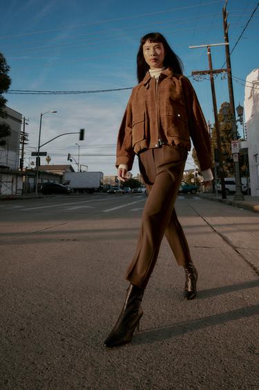 Zara LEATHER HEELED ANKLE BOOTS - Brown