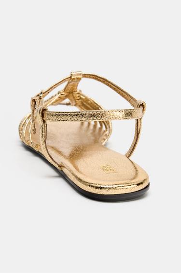 METALLIC FLAT CAGE SANDALS - Gold by Zara - Image 5