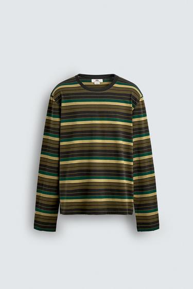 CAMISETA JACQUARD RAYAS - Khaki de Zara