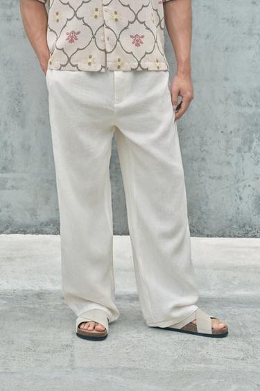Zara 100% 亞麻長褲 - 裸色