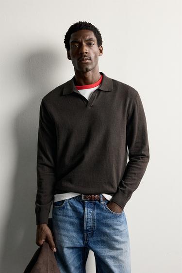 COTTON-BLEND REGULAR FIT KNIT POLO — Chocolate 2