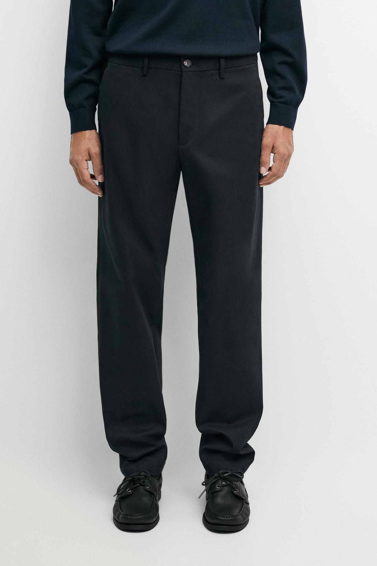 Cotton blend slim fit pants — Navy blue
