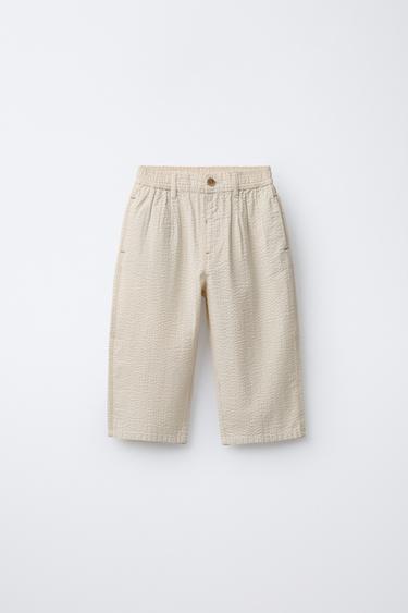 PANTALÓN SEERSUCKER BORDADO PÁJARO - Crudo de Zara - Imagen 0