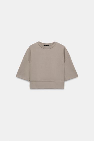 Zara SHORT SLEEVE CROP TOP - Mink