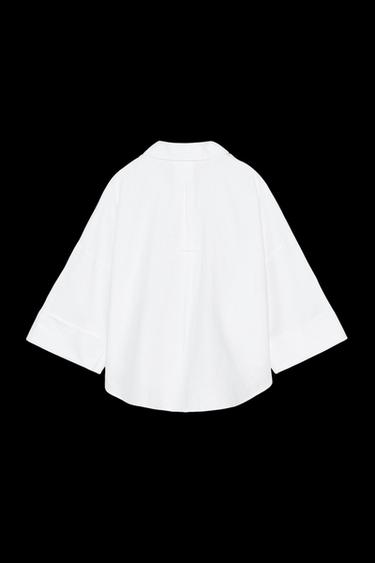 CAMISA MANGA ANCHA CON LINO - Blanco de Zara