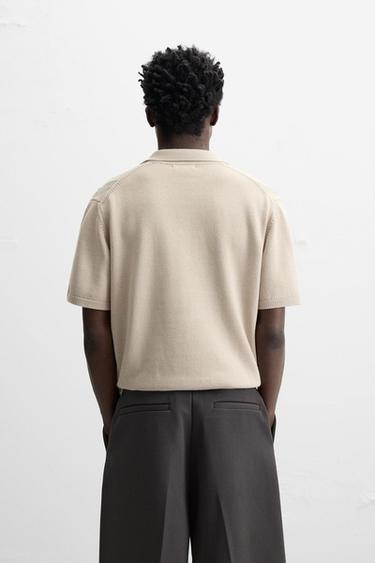 ARGYLE JACQUARD KNIT POLO SHIRT - Light beige by Zara - Image 2