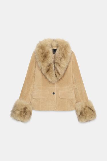 FITTED 100% SHEEPSKIN SUEDE BLAZER - Sand by Zara - Image 2