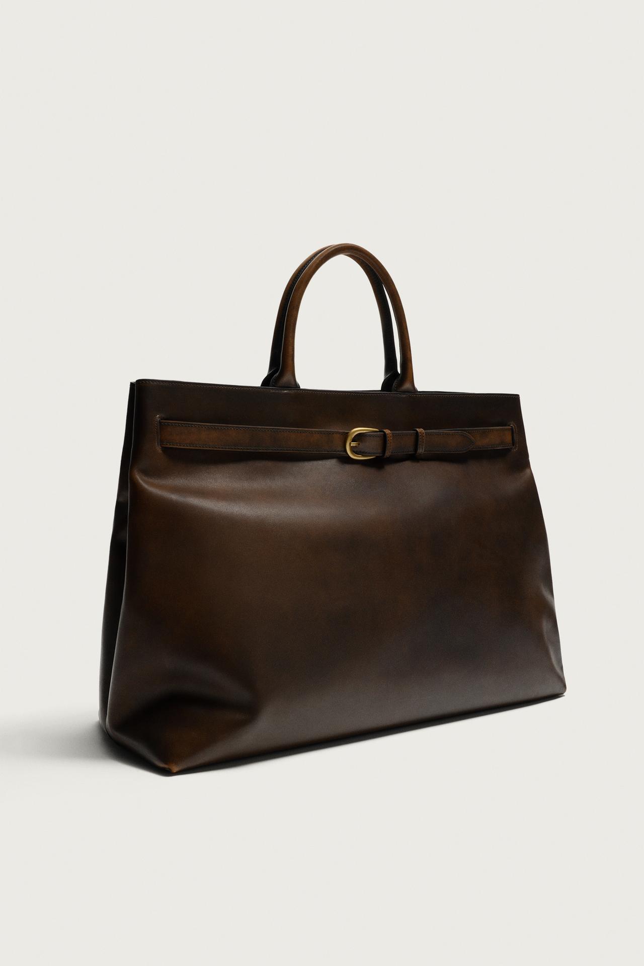 LEATHER HANDBAG — Brown