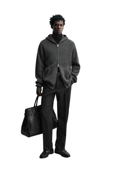 PURL KNIT COTTON - WOOL HOODED CARDIGAN - Grey marl by Zara