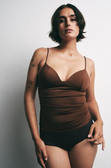 POLYAMIDE BLEND TOP - Brown by Zara - Image 0