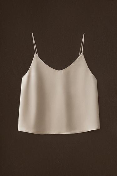 PLAIN SATEEN TOP - Pearl grey by Zara - Image 4