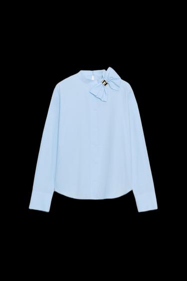 POPELINBLUSE MIT SCHLEIFE - Hellblau von Zara - Bild 0