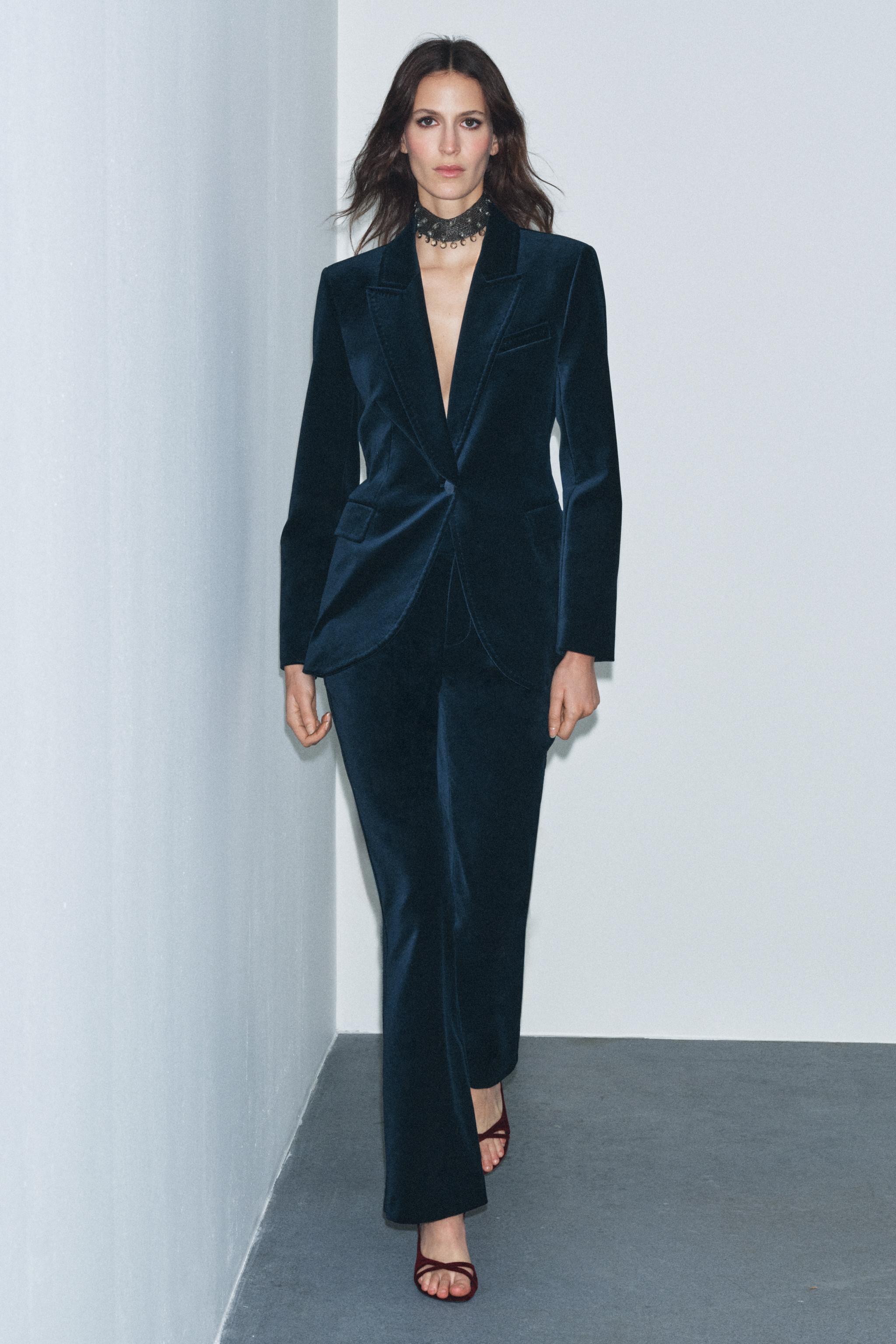 ZW COLLECTION ベルベットブレザー - ブルー | ZARA Japan / 日本