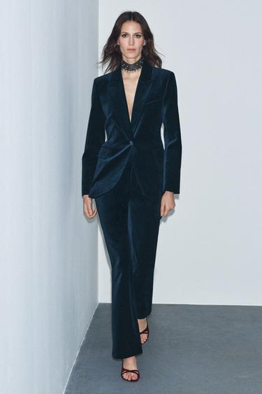 BLAZER EN VELOURS ZW COLLECTION - Bleu de Zara - Image 3