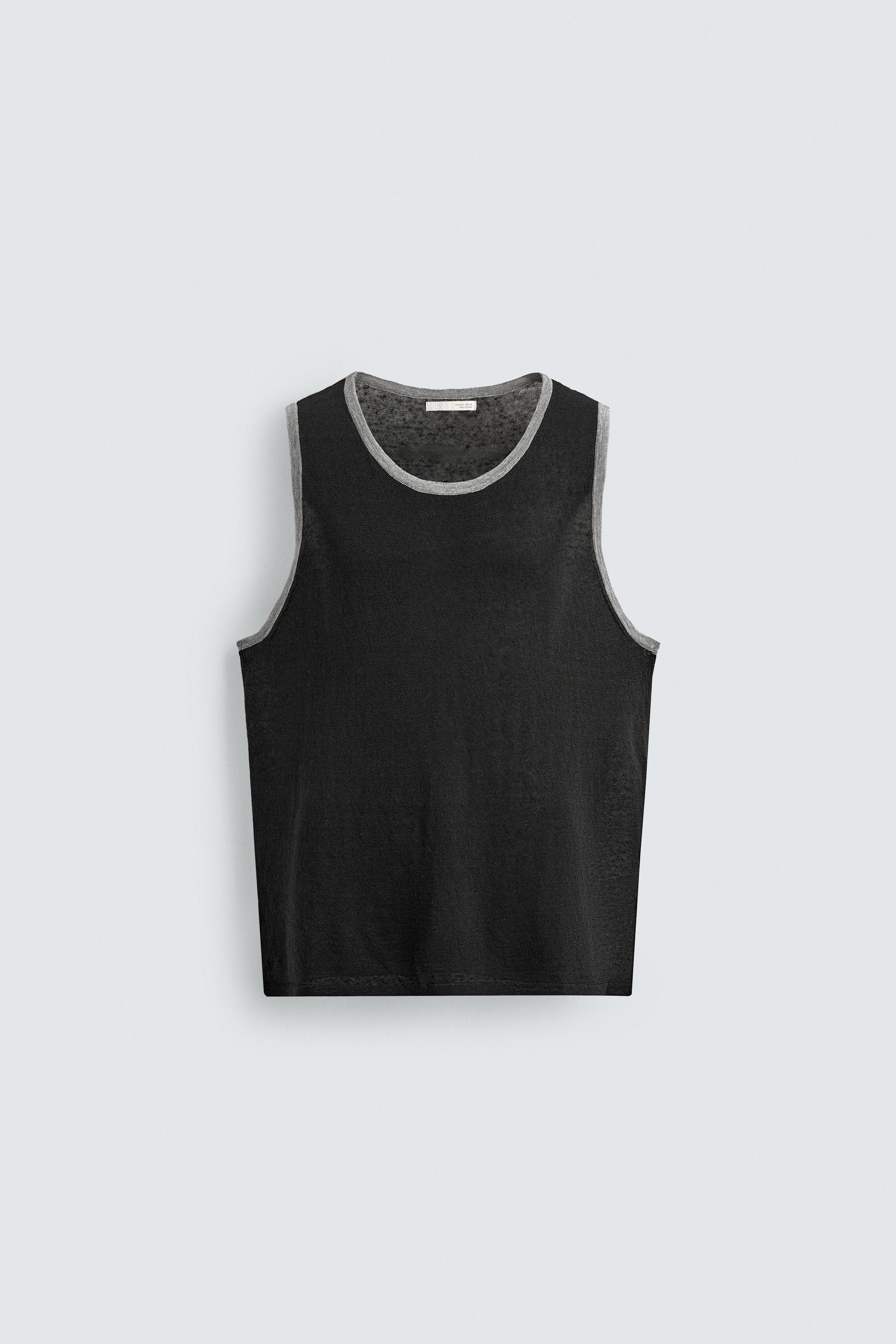 CONTRASTING LINEN BLEND KNIT TANK TOP