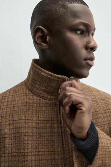 울 혼방 체크 오버셔츠 - Zara 브라운