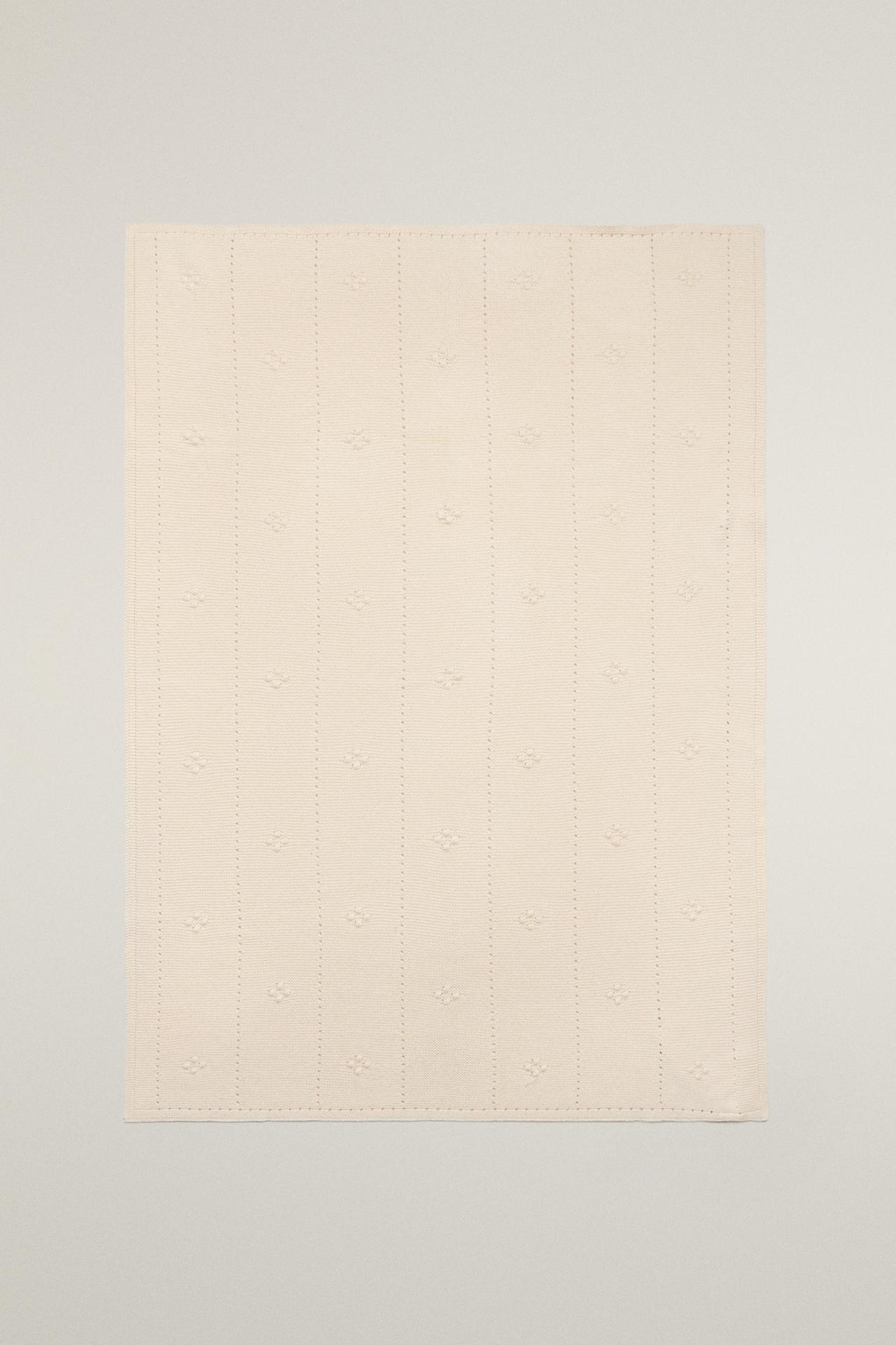 BABY OPENWORK COTTON BLANKET — Ecru