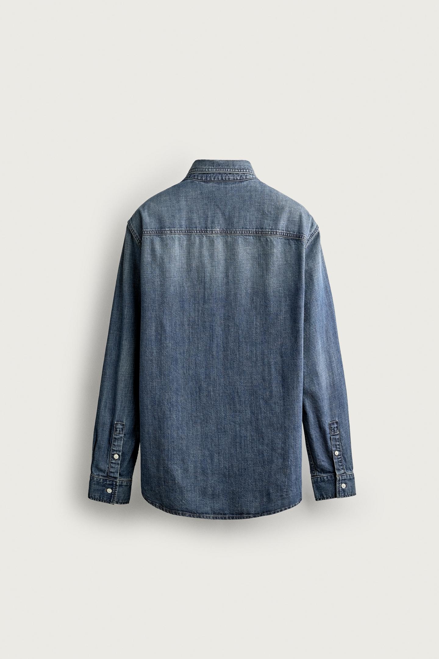 Мужская рубашка Zara Regular Fit Denim Shirt, цвет: Синий / Тёмно-синий — фото 8