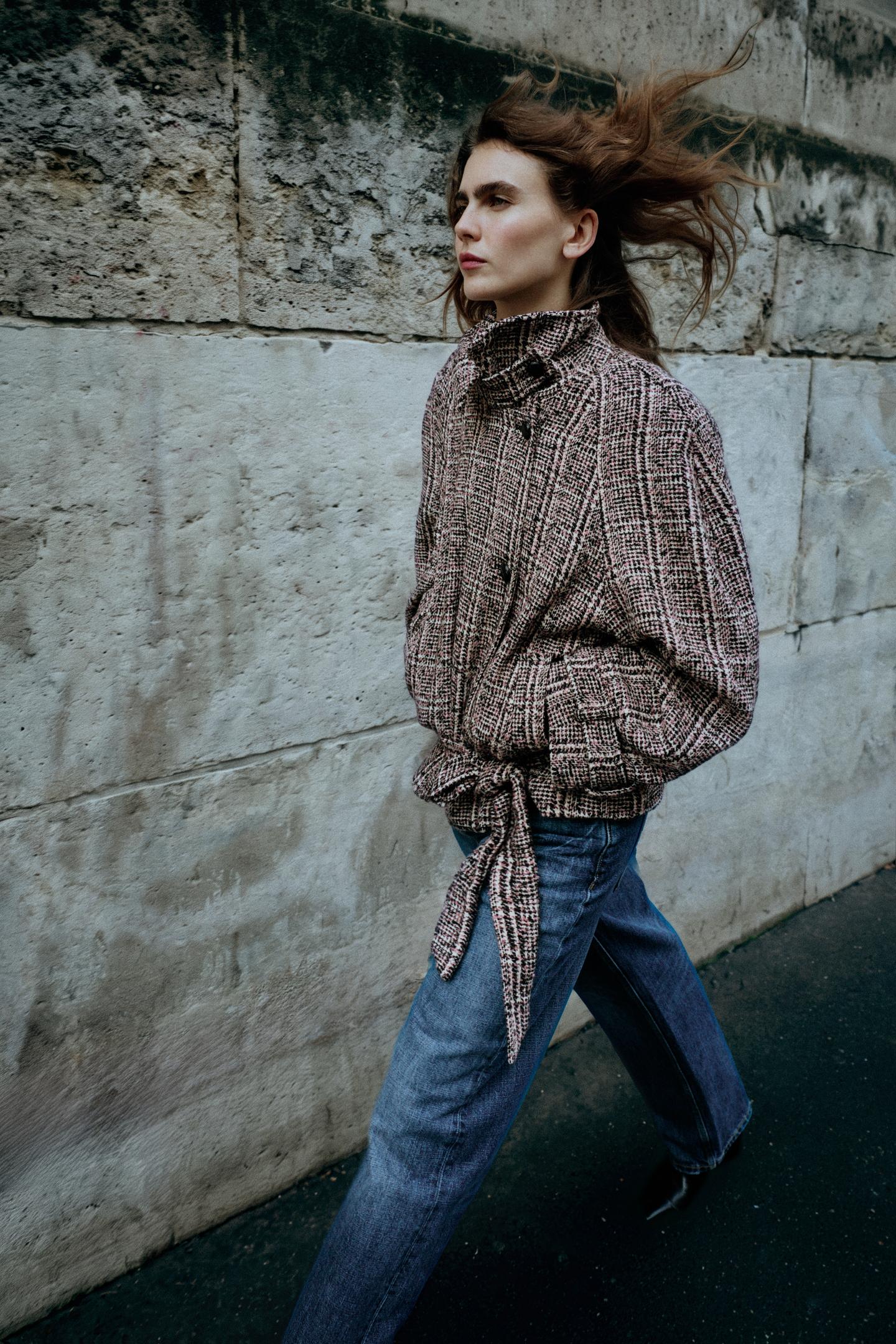 Женская куртка Zara Structured Jacket with Belt, цвет: Розовый / Белый — фото 5
