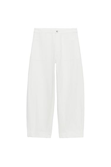 Zara ZW COLLECTION BARREL POCKET DENIM PANTS - White