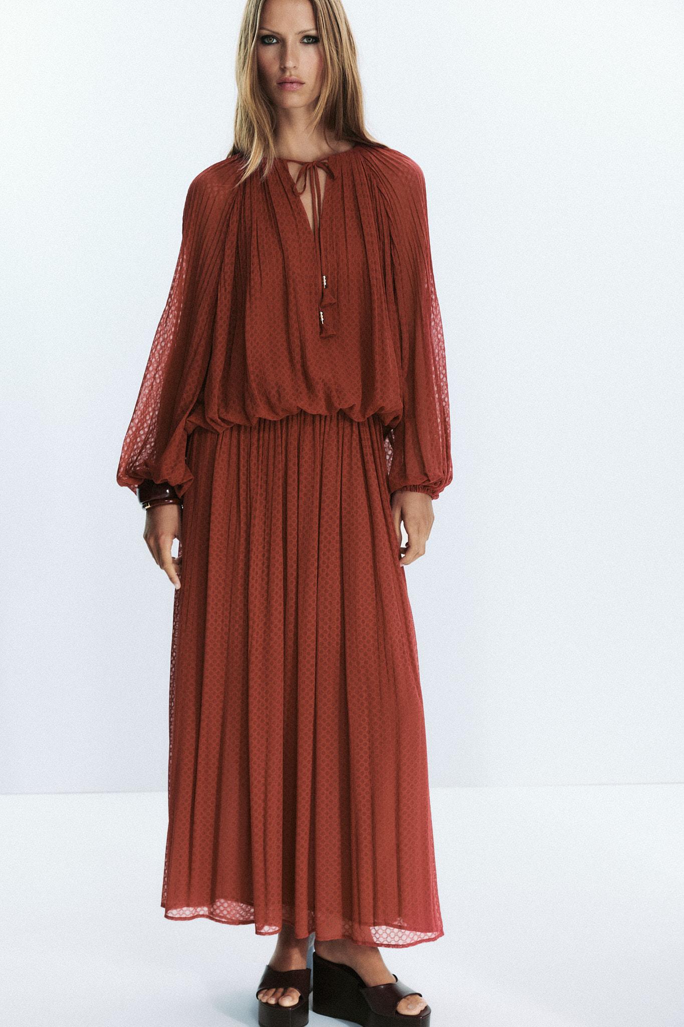 TASSEL PLEATED BLOUSE - Brick | ZARA Canada