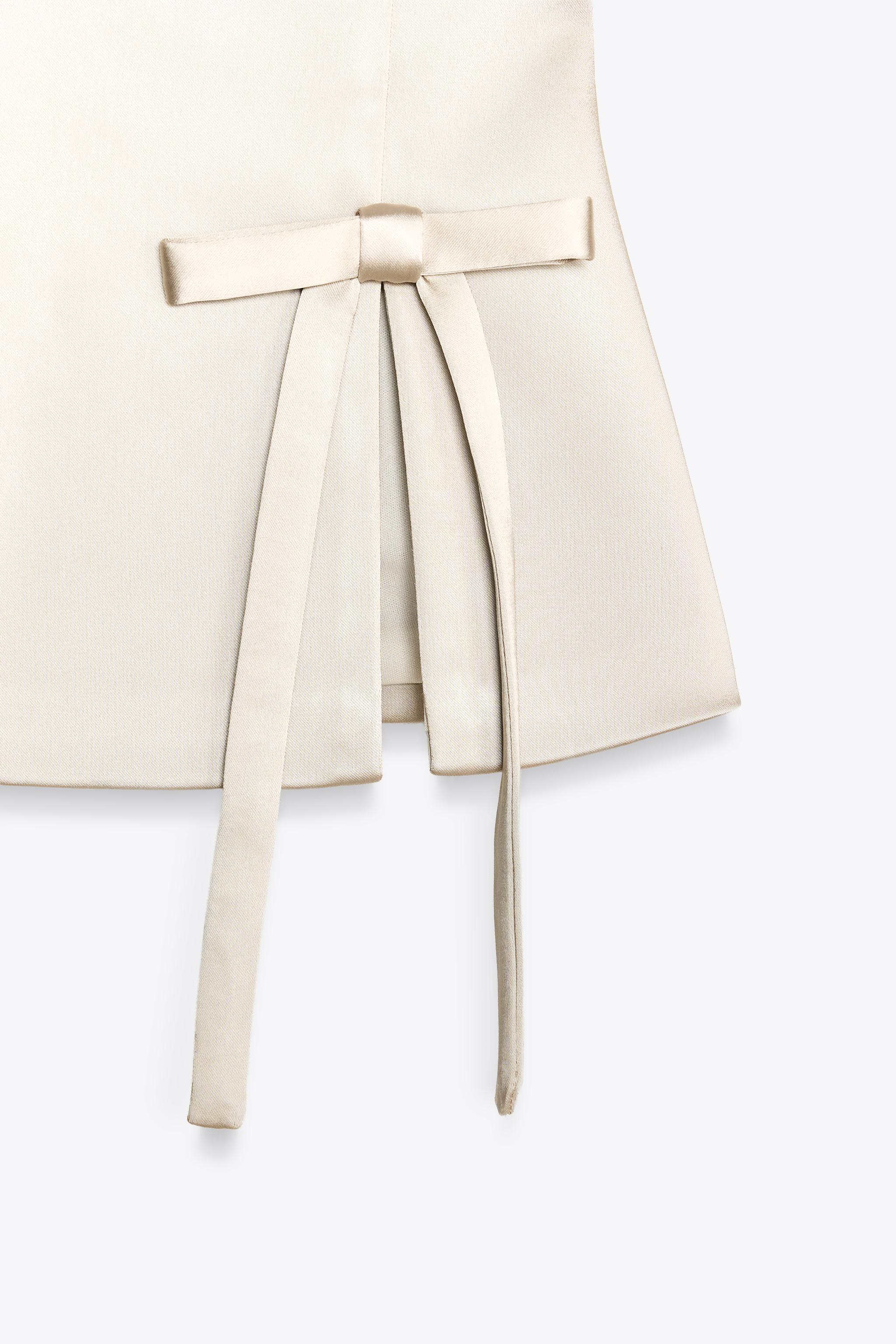 サテン ストラップレス リボン付きトップス - ベージュ | ZARA