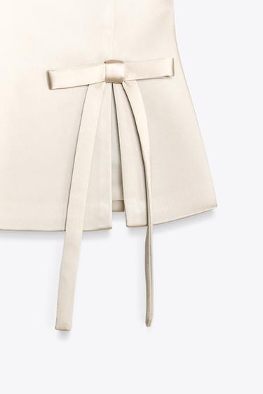 SATIN STRAPLESS TIE TOP - Beige by Zara - Image 6