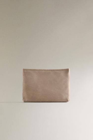 Zara LARGE SPLIT SUEDE MAKEUP BAG - Off White - Image 0