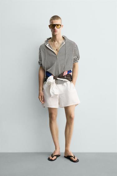 JACQUARD STRIPED HOODIE WITH ZIP - Black / White by Zara - Image 0