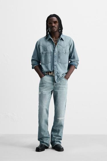 WESTERN DENIM SHIRT - Mid-blue by Zara - Image 0