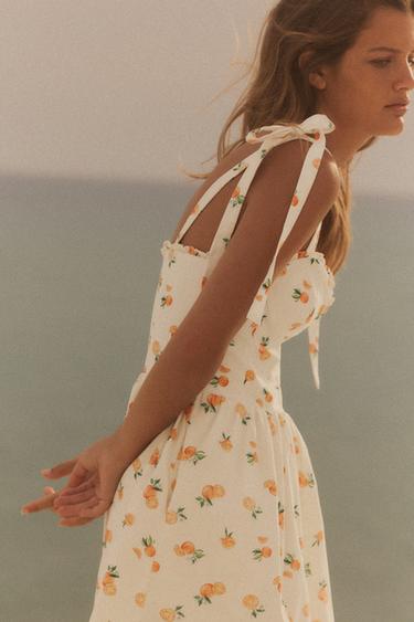 ROBE EN POPELINE IMPRIMÉE ORANGE - blanc-orange de Zara - Image 3