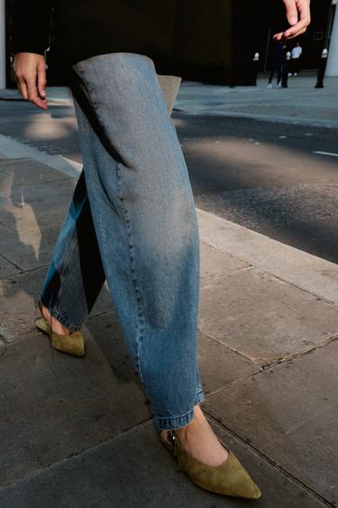 Zara COMBINED LEATHER SLINGBACK SHOES - Khaki Green