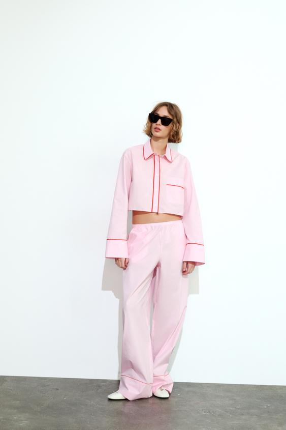 Zara Womens Pink Viscose Blend High Waist Capri Slim Straight