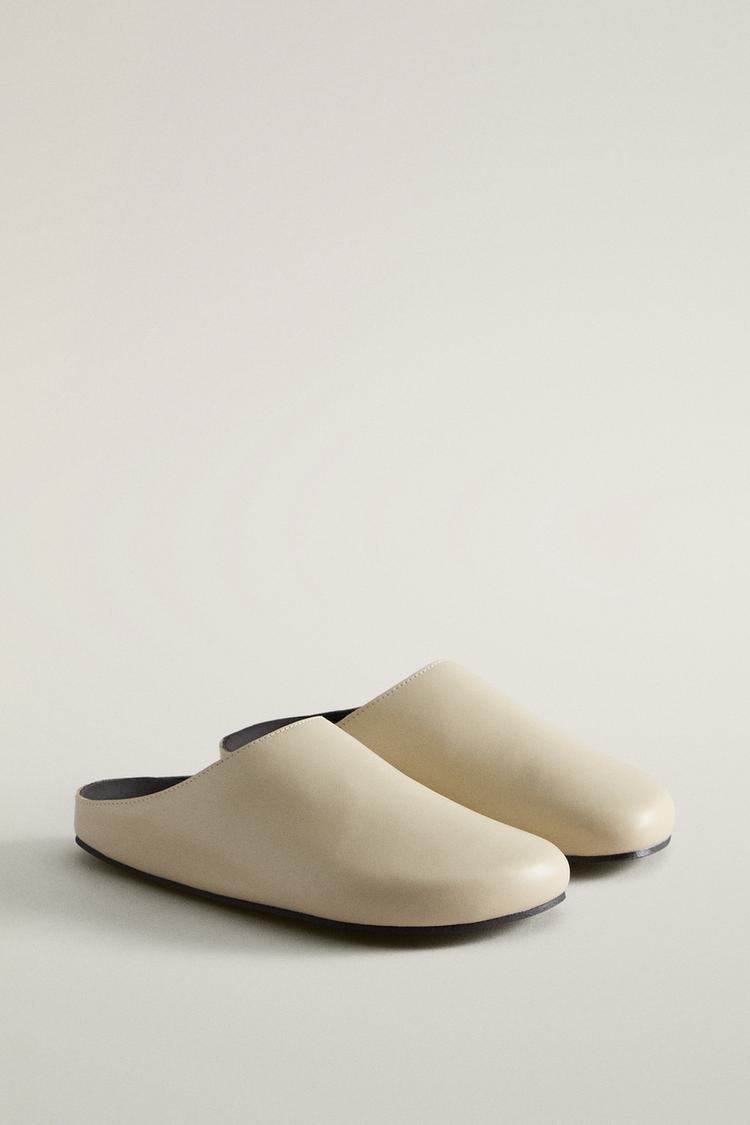 MINIMAL LEATHER MULE CLOG SLIPPERS — White