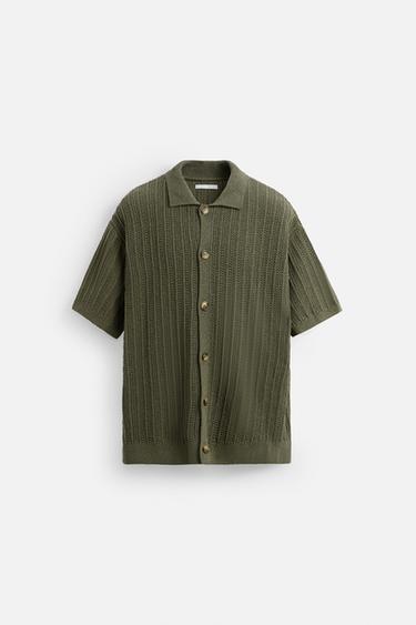 РУБАШКА ИЗ РЕЛЬЕФНОГО ТРИКОТАЖА — ХАКИ от Zara