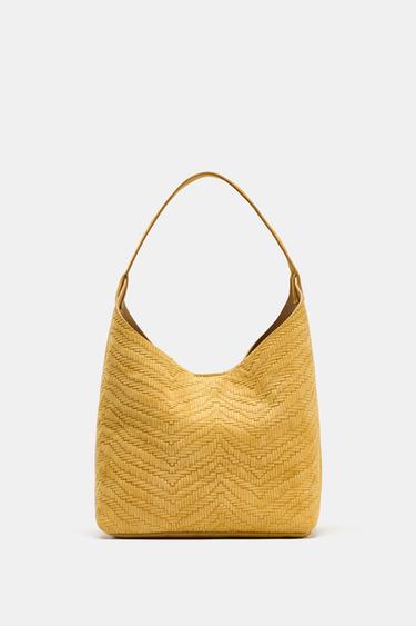 BRAIDED SPLIT SUEDE LEATHER BAG - Yellow by Zara